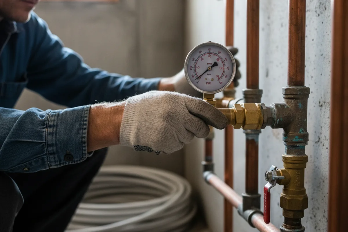 Pressure testing a repaired line during Water Line Repair in Logan